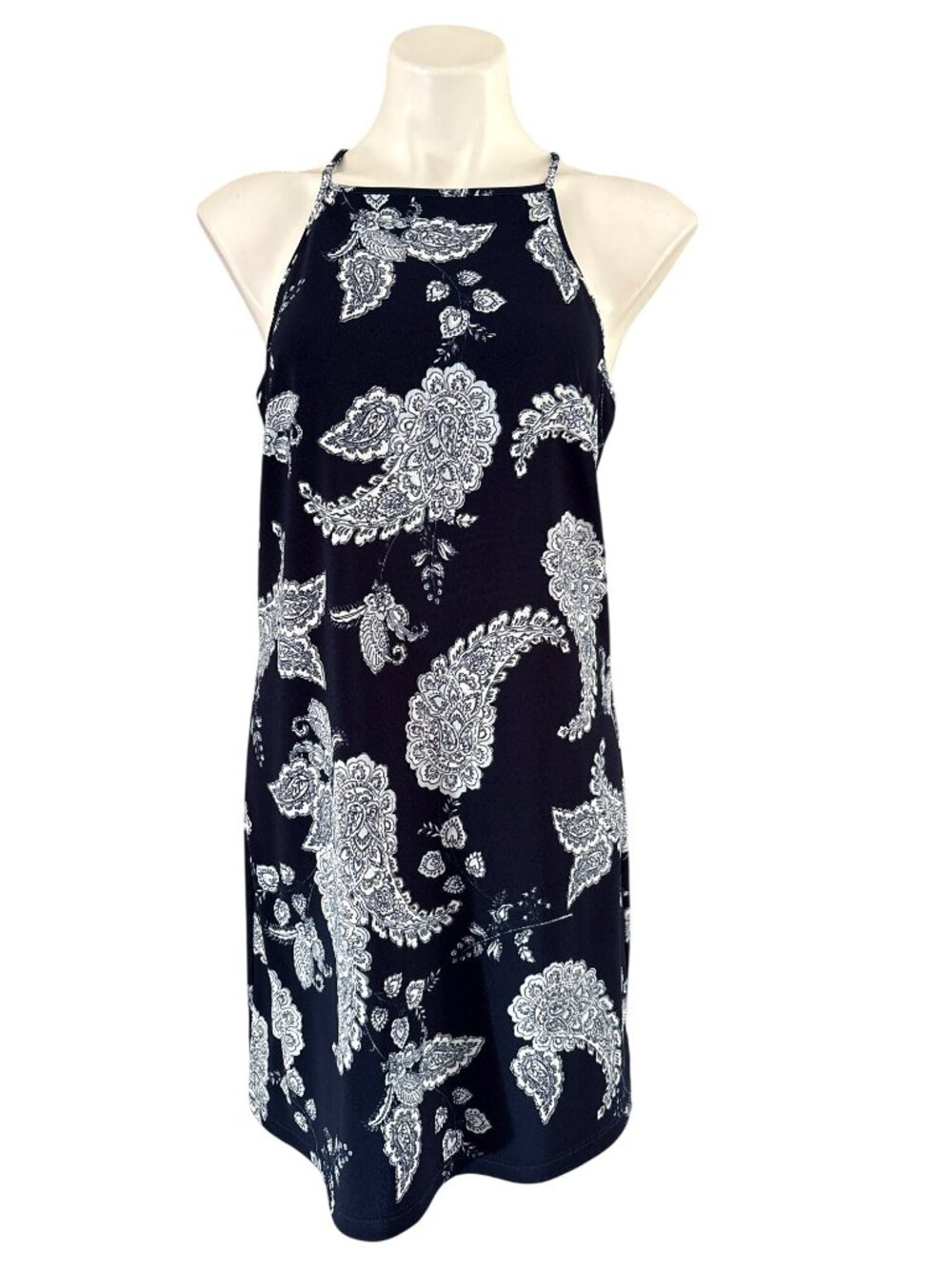 Boston Proper Women's Navy & White Paisley Print Halter Dress, Size M